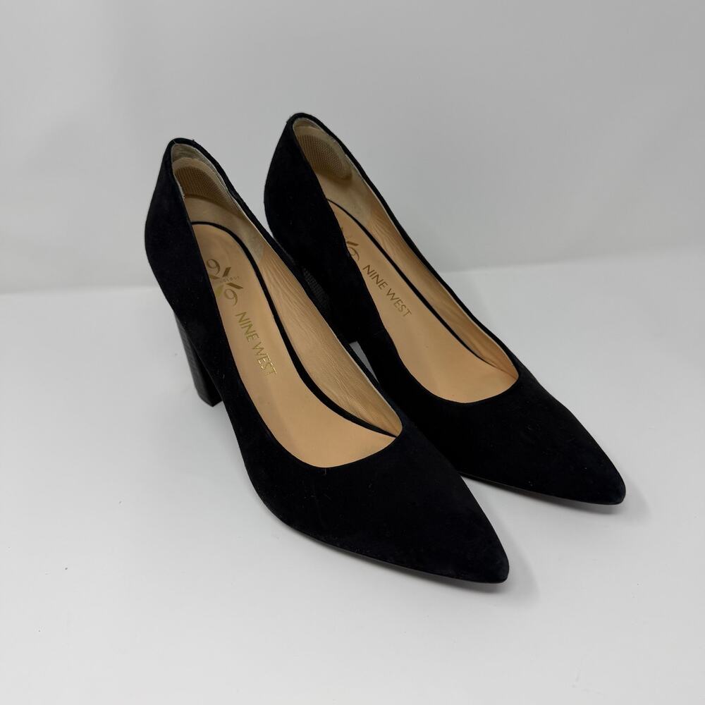 Nine West Astoria Black Suede Block Heel Pumps 9.5
